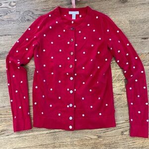 Red Cardigan with White Dots